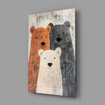 Three Bears rustic canvas wall art with orange, white, gray bears
