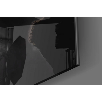 Black-framed monitor reflecting studio lights in Three Wise Monkeys wall art