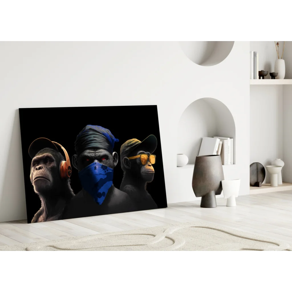 Three Wise Monkeys urban street style canvas wall art with headphones