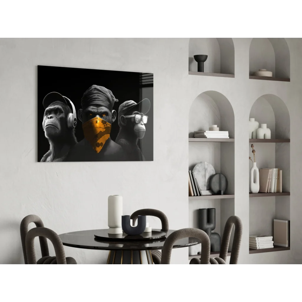 Black and gold three wise monkeys urban wall art canvas print