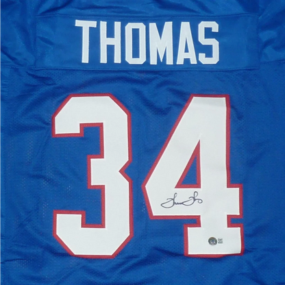 Thurman Thomas autographed blue custom jersey with number 34