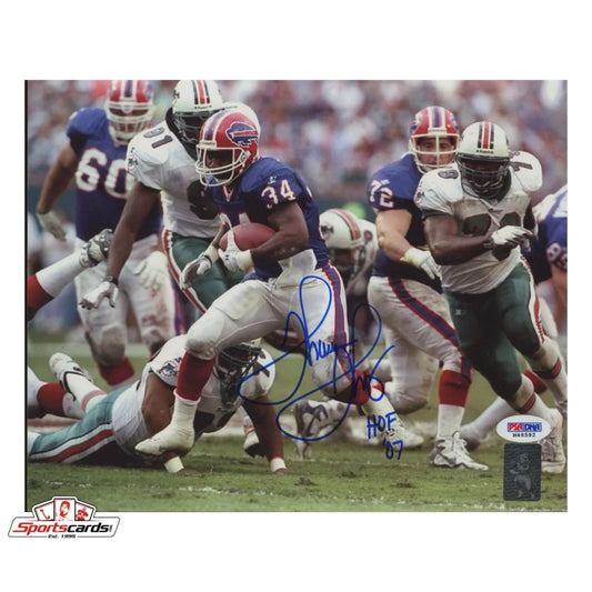 Thurman Thomas HOF action figure in green white uniform running with ball, PSA DNA COA