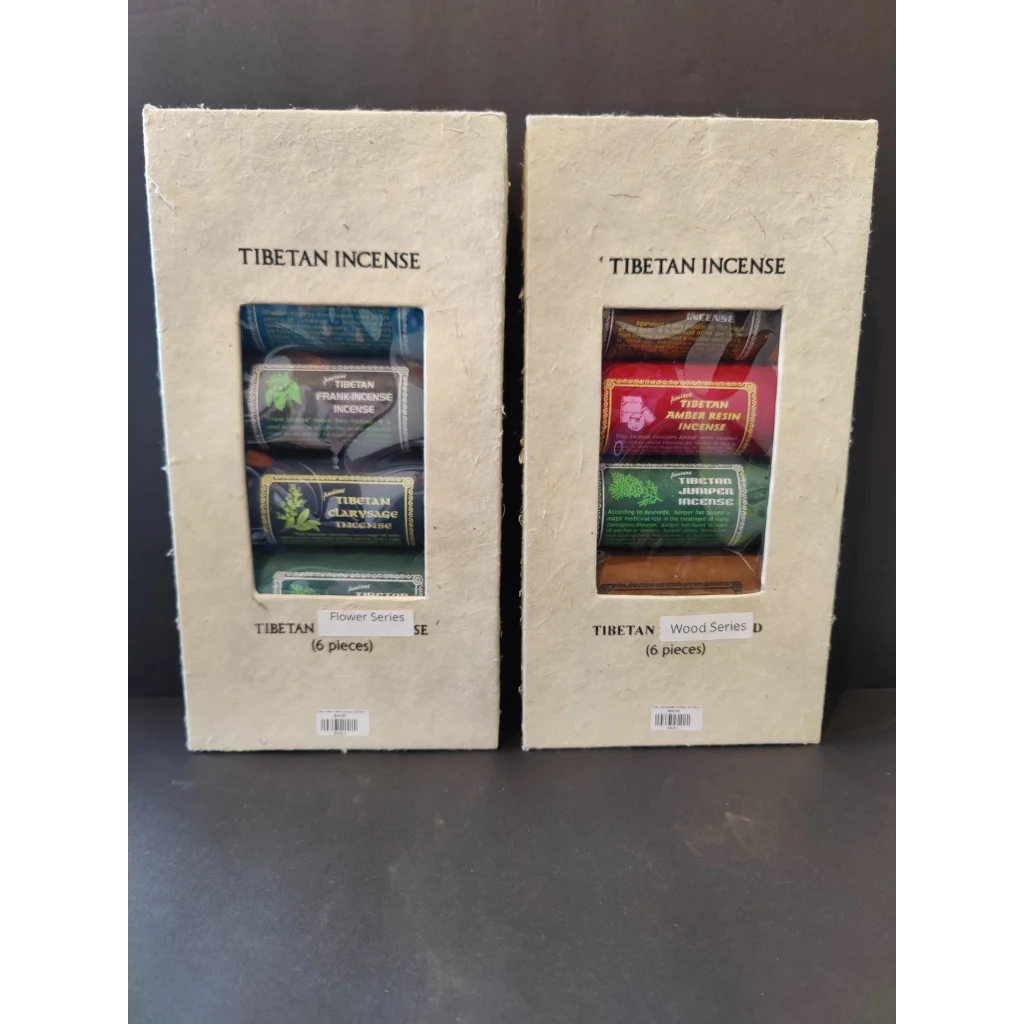 Tibetan handmade incense gift pack with 2 beige boxes of 6 assorted sticks