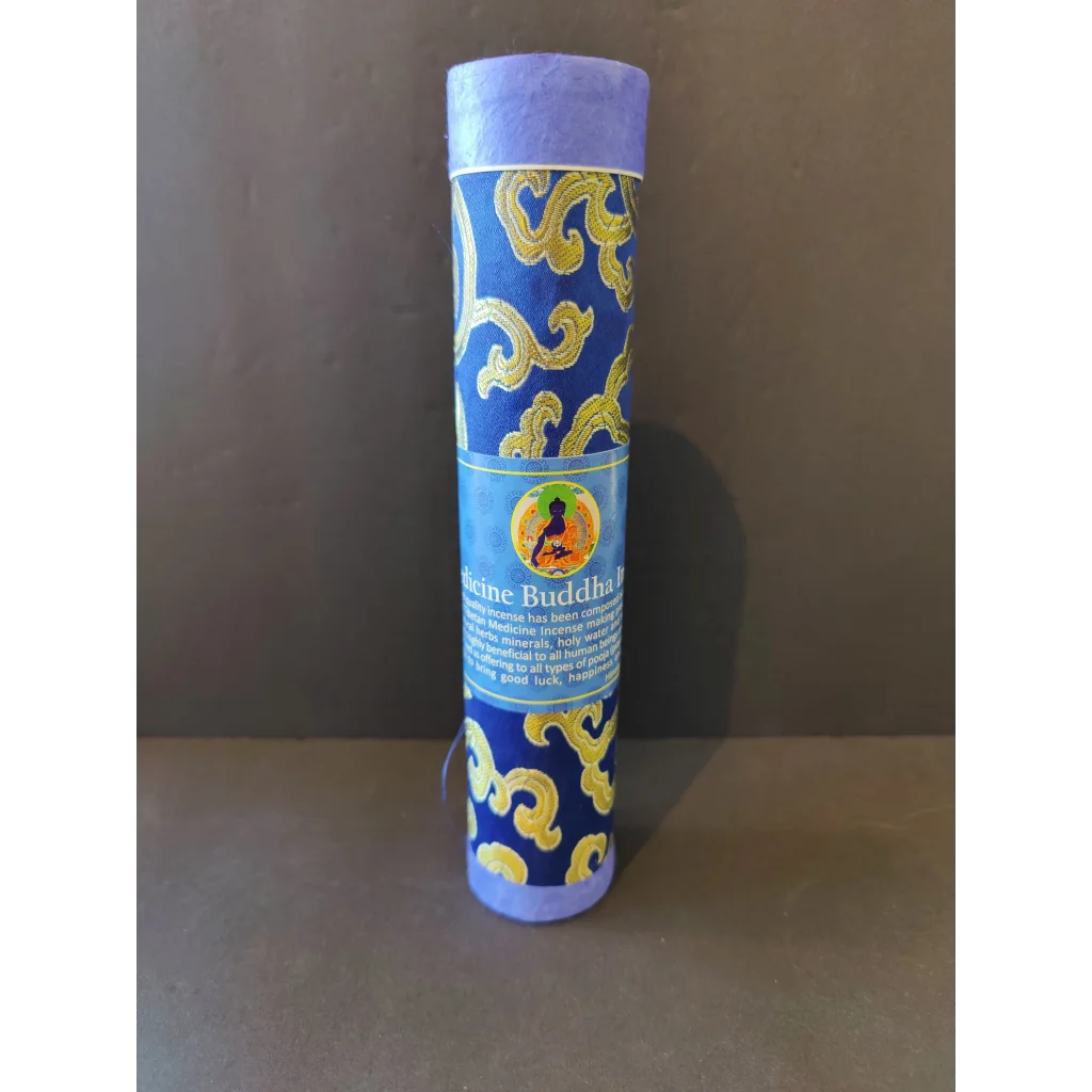Tibetan handmade incense: blue gold Buddha stick package with purple top