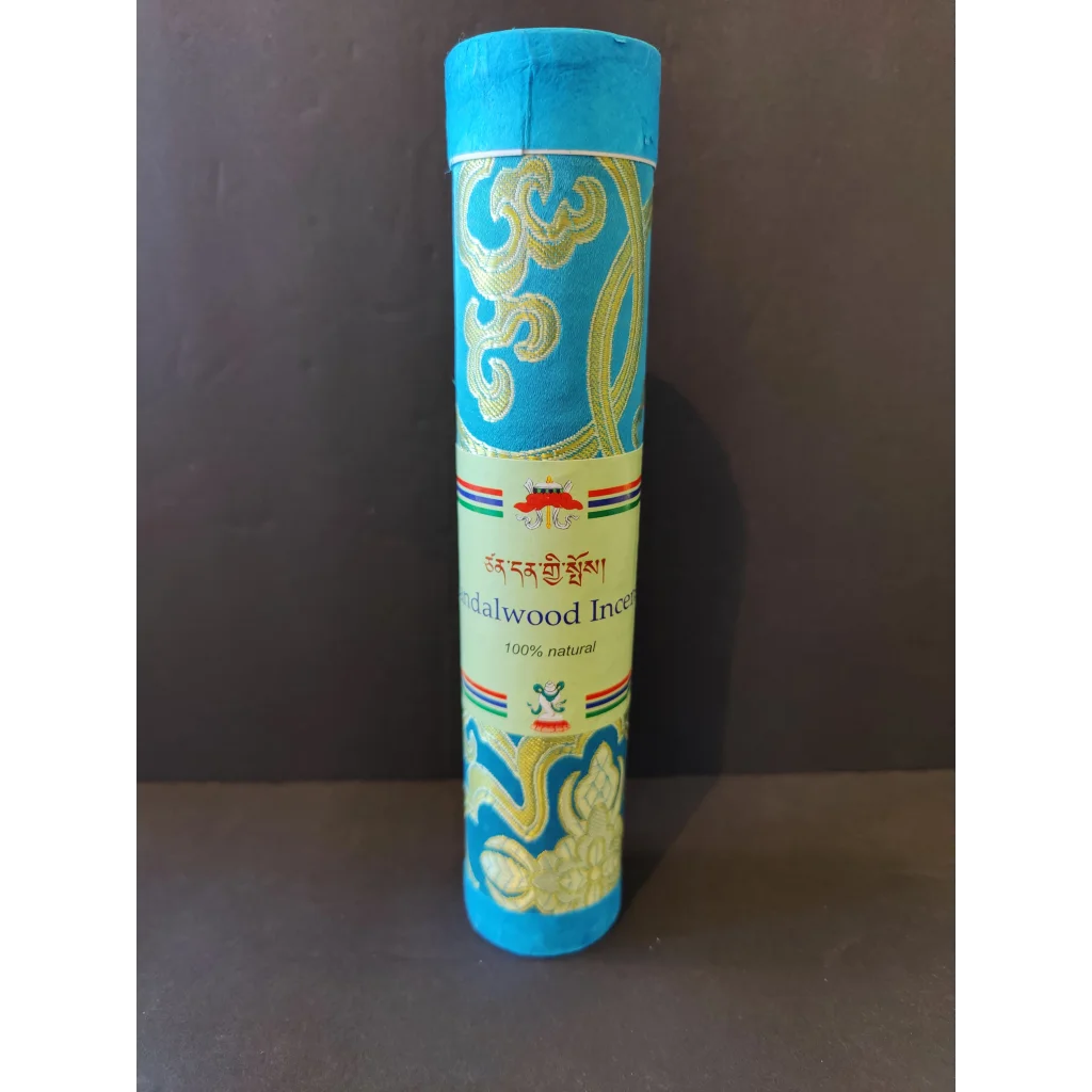 Tibetan handmade incense: blue gold cylindrical tube with Tibetan script