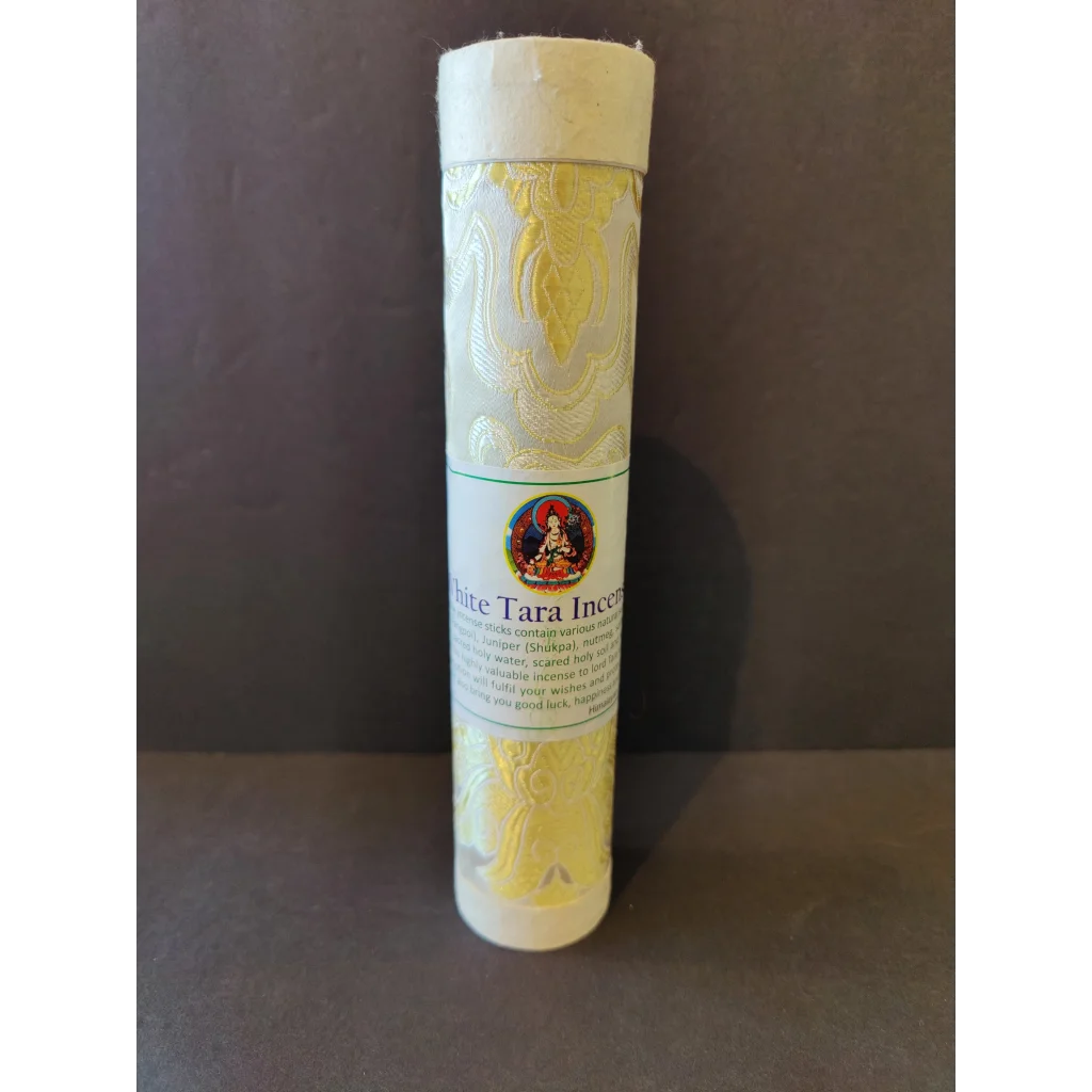Tibetan handmade incense: white tara sticks in gold embossed wrapper