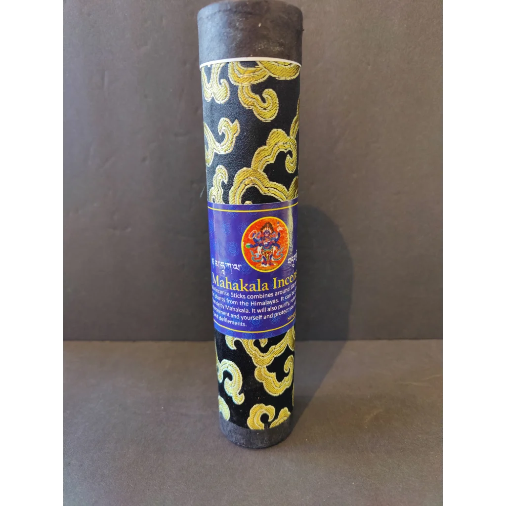 Tibetan handmade incense Mahakala sticks in black gold sleeve with blue label