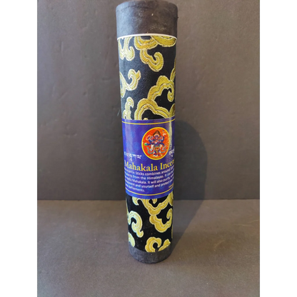 Tibetan handmade incense Mahakala sticks in black gold sleeve with blue label