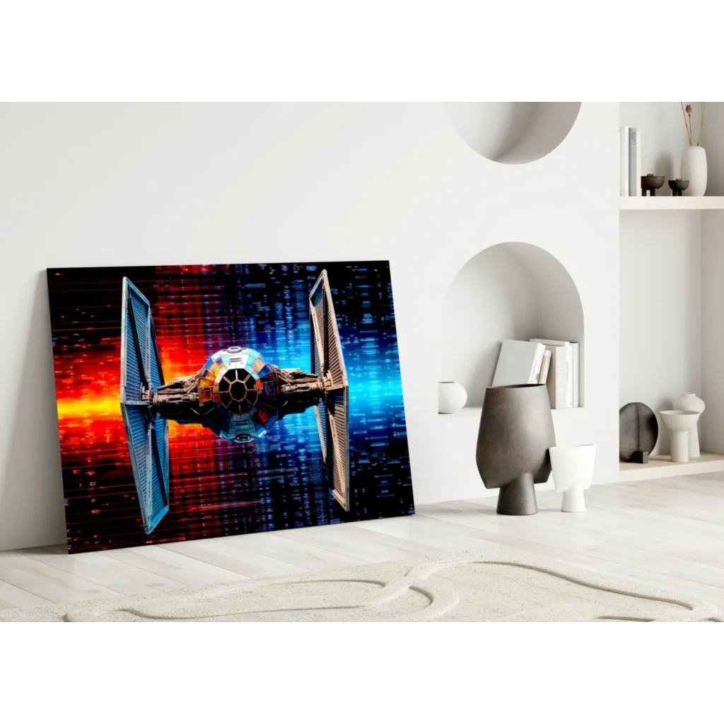 Star Wars TIE Fighter Glass Wall Art with Cosmic Red Blue Glow | Modern Wall Art Decor | vintageantiquesgifts.com