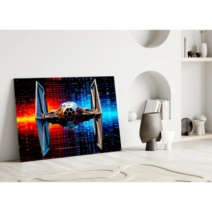 Star Wars TIE Fighter Glass Wall Art with Cosmic Red Blue Glow | Modern Wall Art Decor | vintageantiquesgifts.com