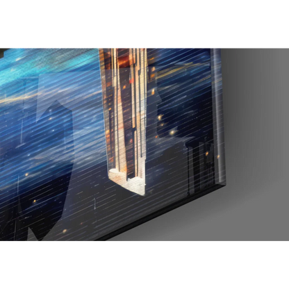 Star Wars TIE Fighter glass wall art in fiery space battle canvas