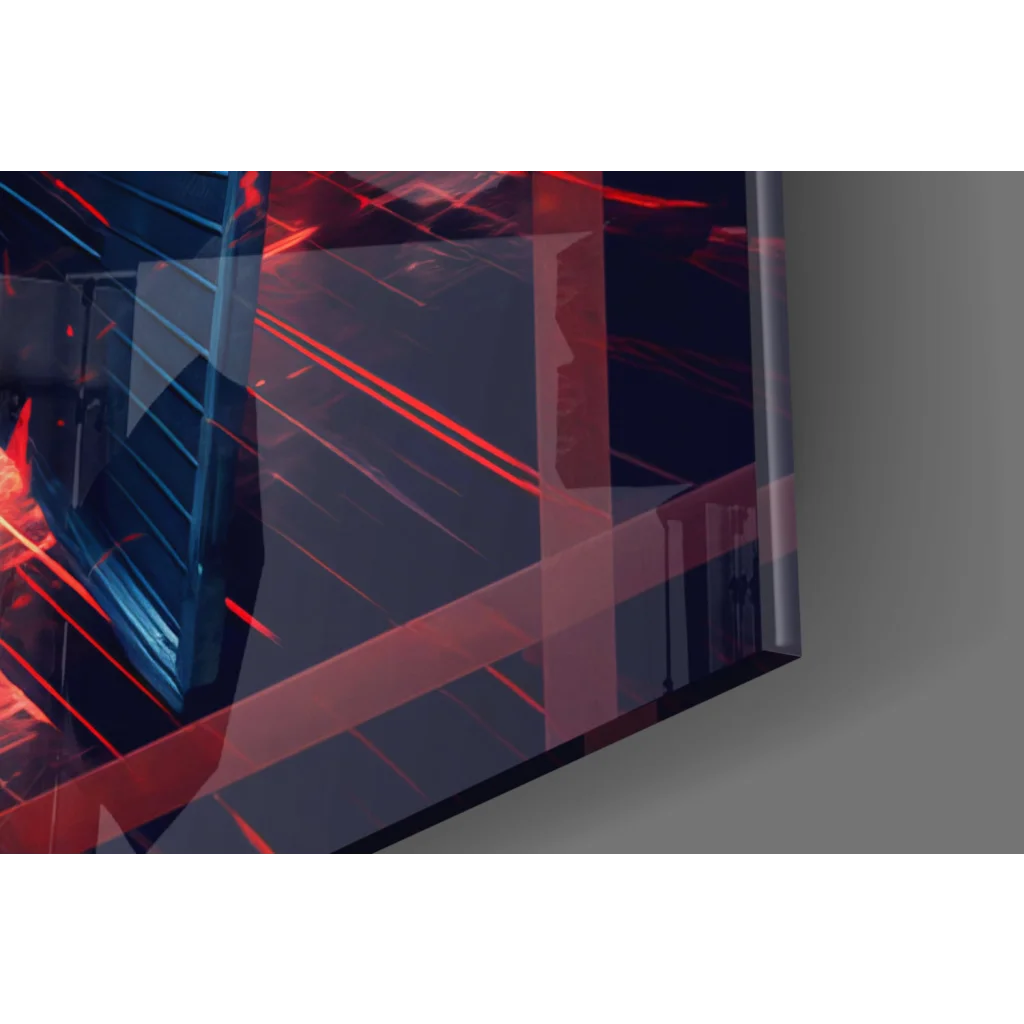 Sleek TIE Fighter glass wall art with glowing red blue neon lines