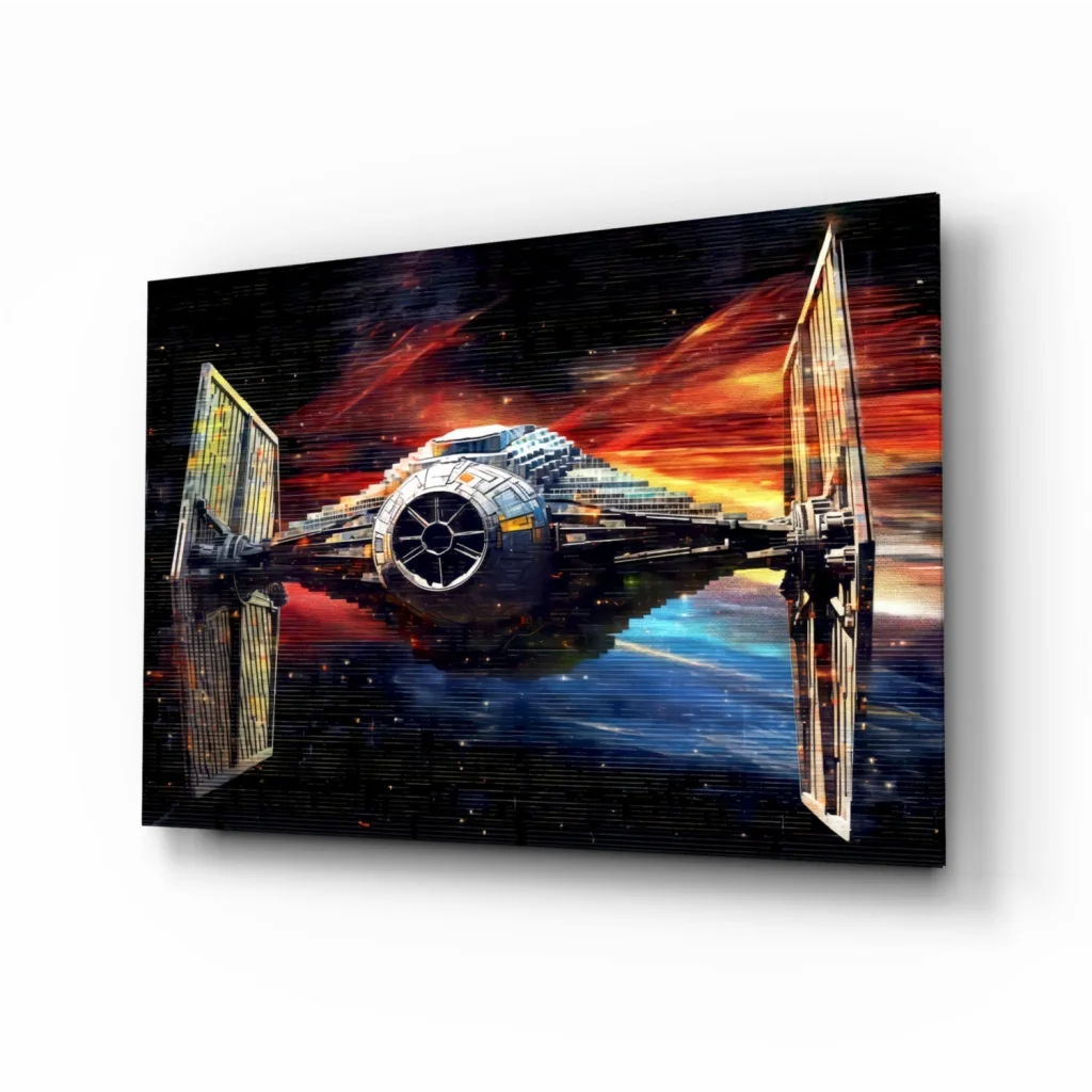 Sleek Star Wars TIE Fighter wall art in fiery space battle canvas print