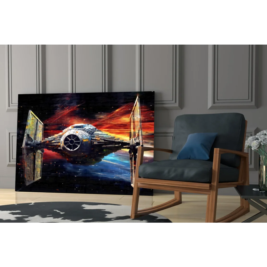Vibrant Star Wars TIE Fighter wall art canvas in fiery space battle