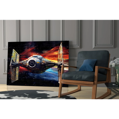 Vibrant Star Wars TIE Fighter wall art canvas in fiery space battle