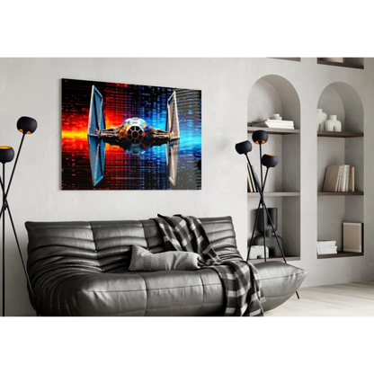 Star Wars TIE Fighter Glass Wall Art with Cosmic Red Blue Glow | Contemporary Home Wall Art | vintageantiquesgifts.com