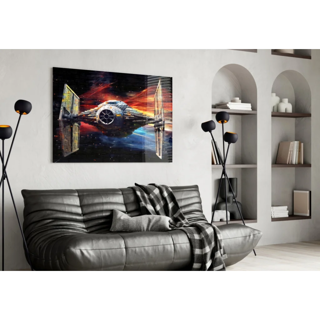 Vibrant Star Wars TIE Fighter wall art canvas in fiery space hues