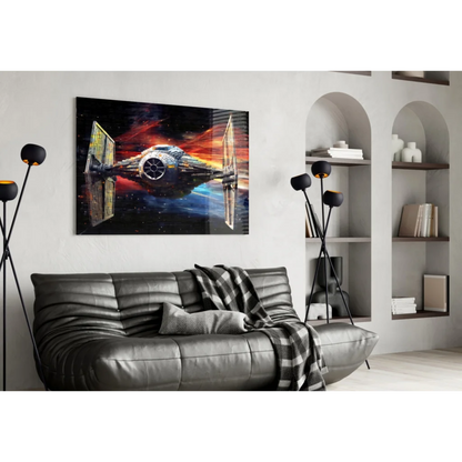 Vibrant Star Wars TIE Fighter wall art canvas in fiery space hues