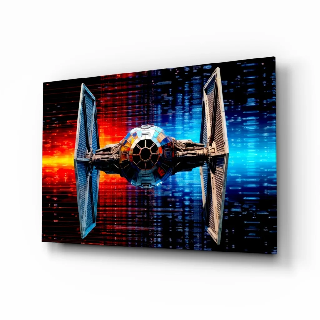 Star Wars TIE Fighter Glass Wall Art with Cosmic Red Blue Glow | Insigneart USA | vintageantiquesgifts.com