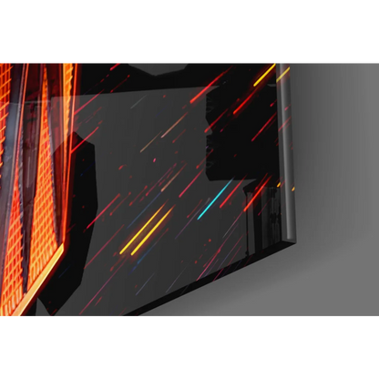 Sleek black TIE Fighter glass wall art with glowing orange-red wings