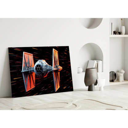 TIE Fighter Glass Wall Art Canvas Print with Glowing Wings | Modern Wall Art Decor | vintageantiquesgifts.com