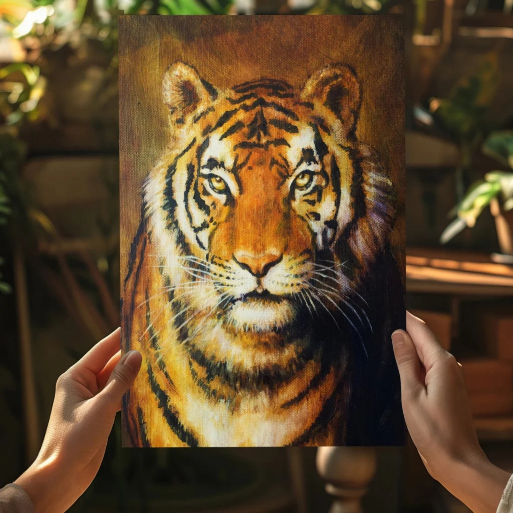 Vivid orange tiger portrait on insigne aluminum prints for bold decor