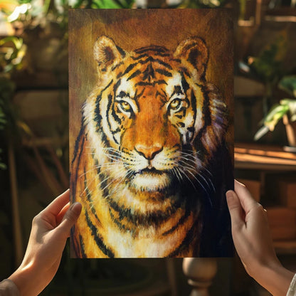 Vivid orange tiger portrait on insigne aluminum prints for bold decor