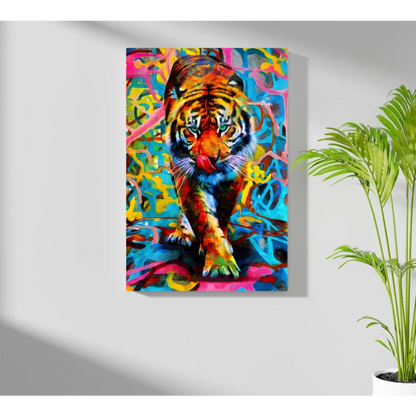 Psychedelic tiger on insigne aluminum prints pop art wall decor