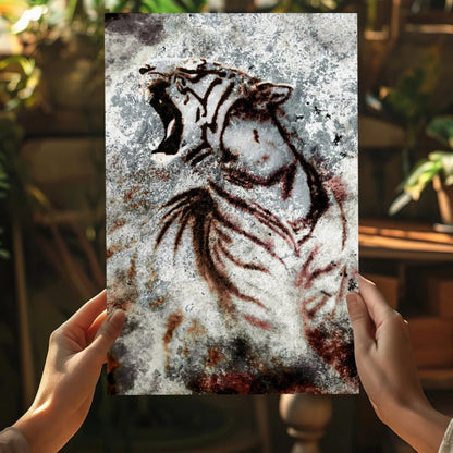 Roaring white tiger insigne aluminum print with bold stripes