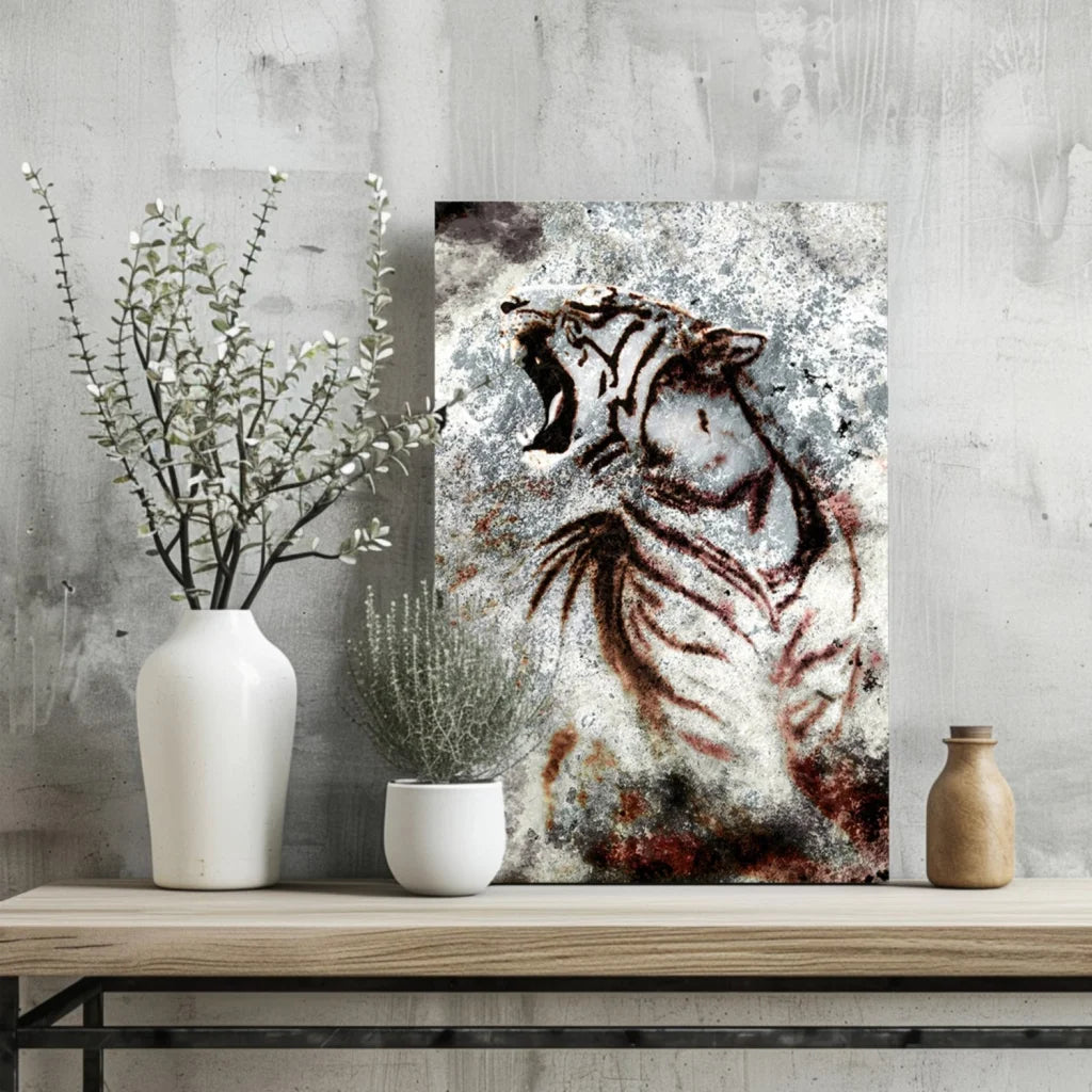 Roaring White Tiger Insigne Aluminum Print | Glass Wall Art Print | vintageantiquesgifts.com