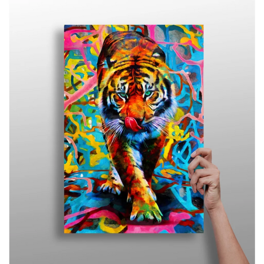 Vibrant Psychedelic Tiger Insigne Aluminum Print Pop Art Wall Decor