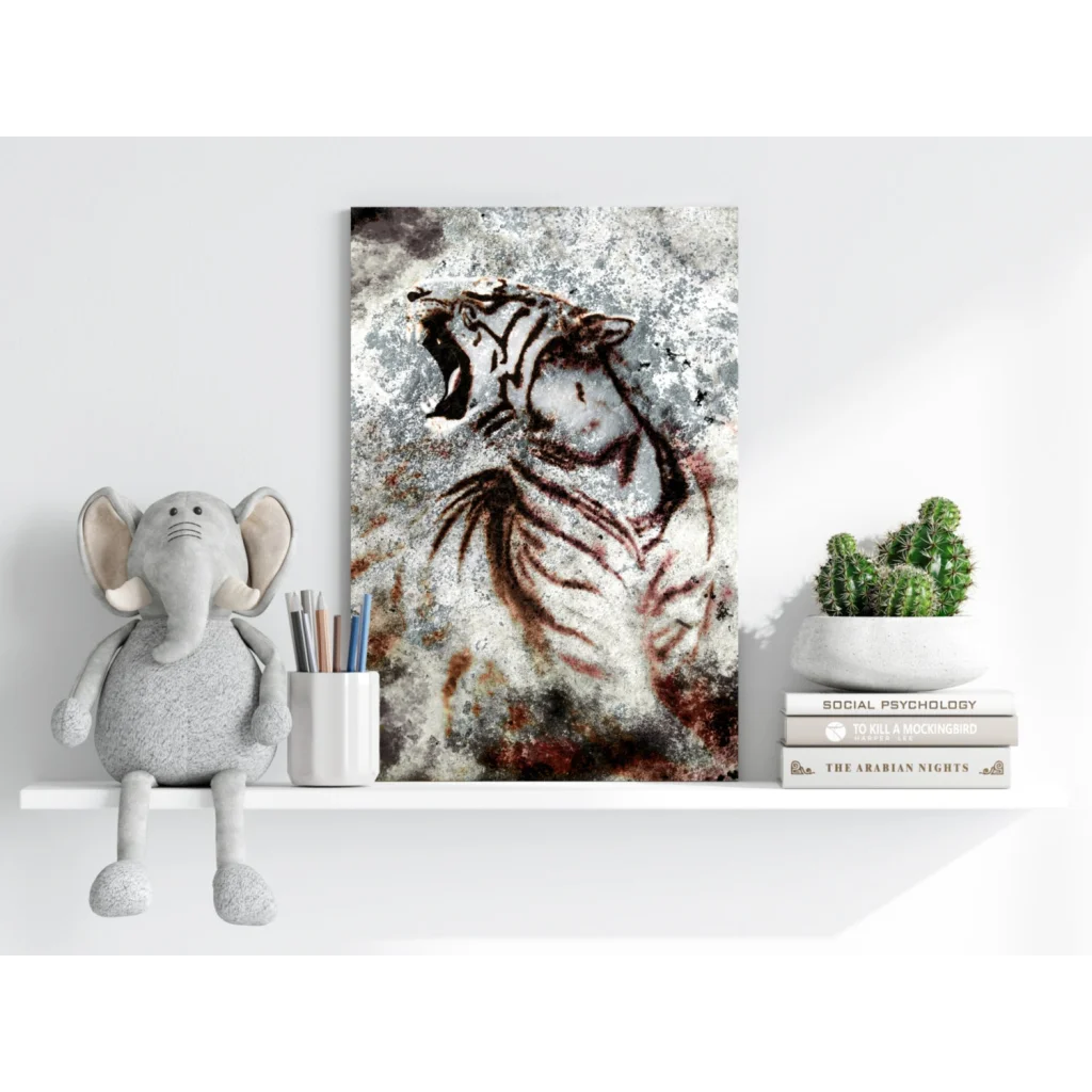Roaring white tiger on Insigne aluminum print with textured canvas