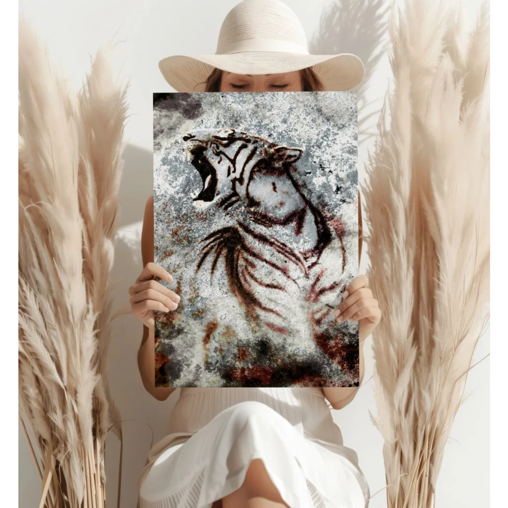 Roaring White Tiger Insigne Aluminum Print | Contemporary Home Wall Art | vintageantiquesgifts.com