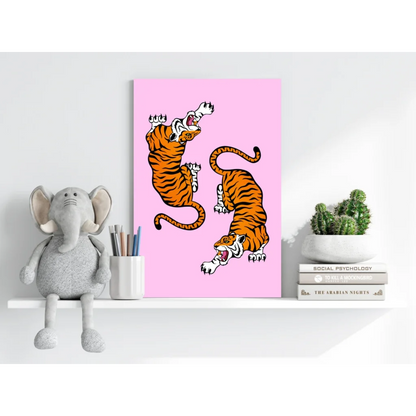 Pink dual tigers on insigne aluminum prints