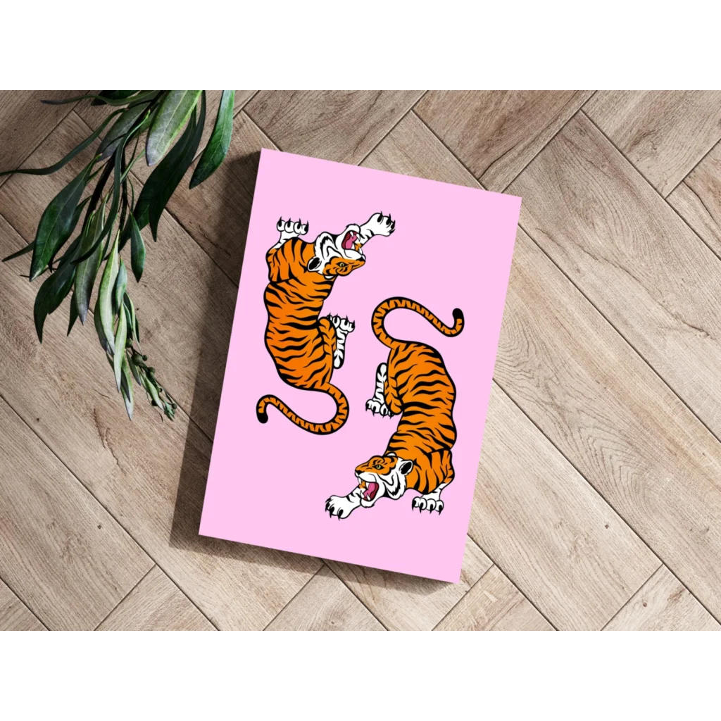 Dual Tigers Pink Canvas Insigne Aluminum Prints | Modern Wall Art Decor | vintageantiquesgifts.com