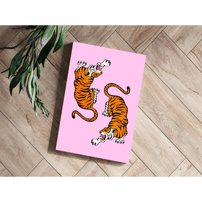 Dual Tigers Pink Canvas Insigne Aluminum Prints | Modern Wall Art Decor | vintageantiquesgifts.com