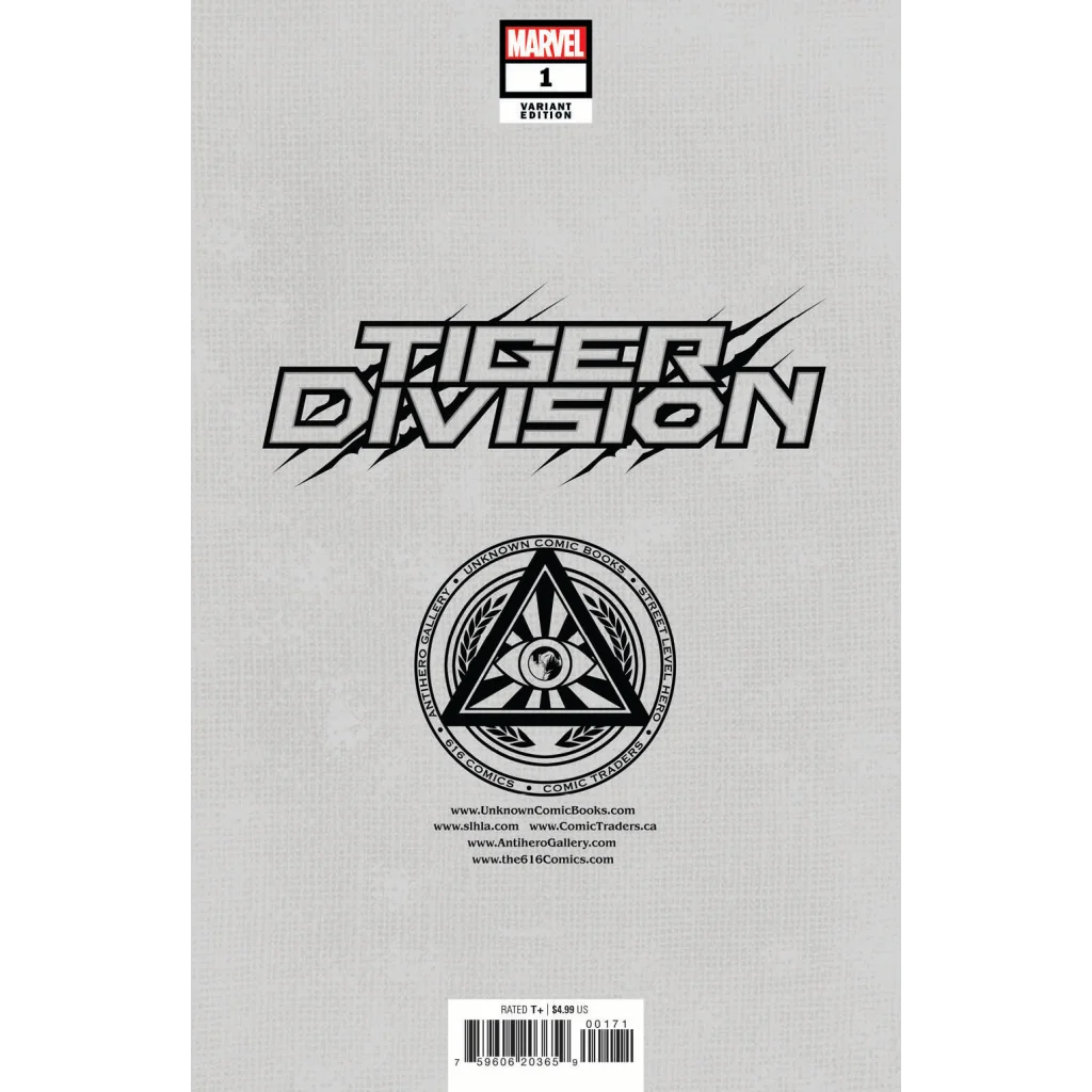 Minimalist Tiger Division comic cover with circular emblem by Emily Kim and Creees Lee