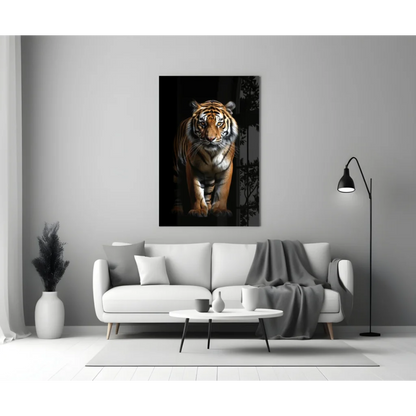 Fierce Tiger Glass Wall Art Canvas Print With Bold Orange Stripes | Modern Wall Art Decor | vintageantiquesgifts.com