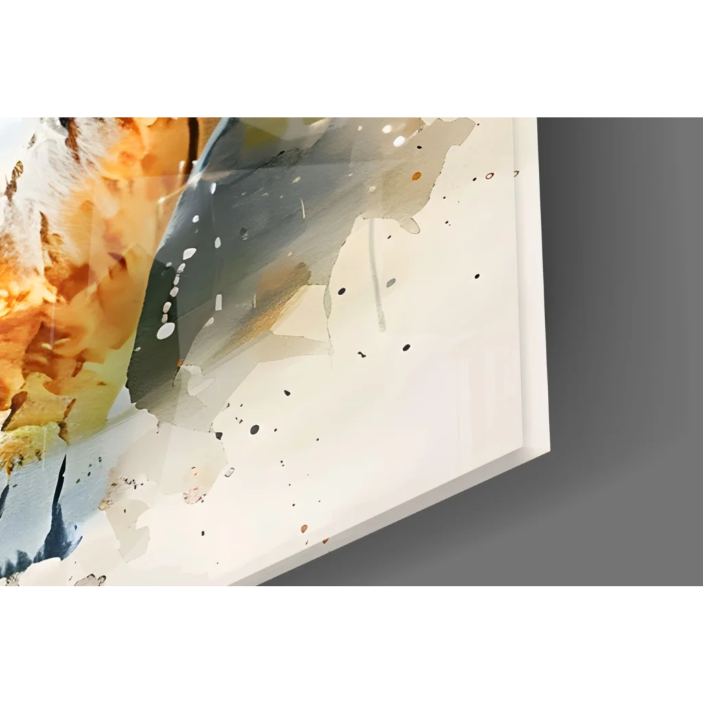 Abstract orange gray white watercolor tiger glass wall art panel