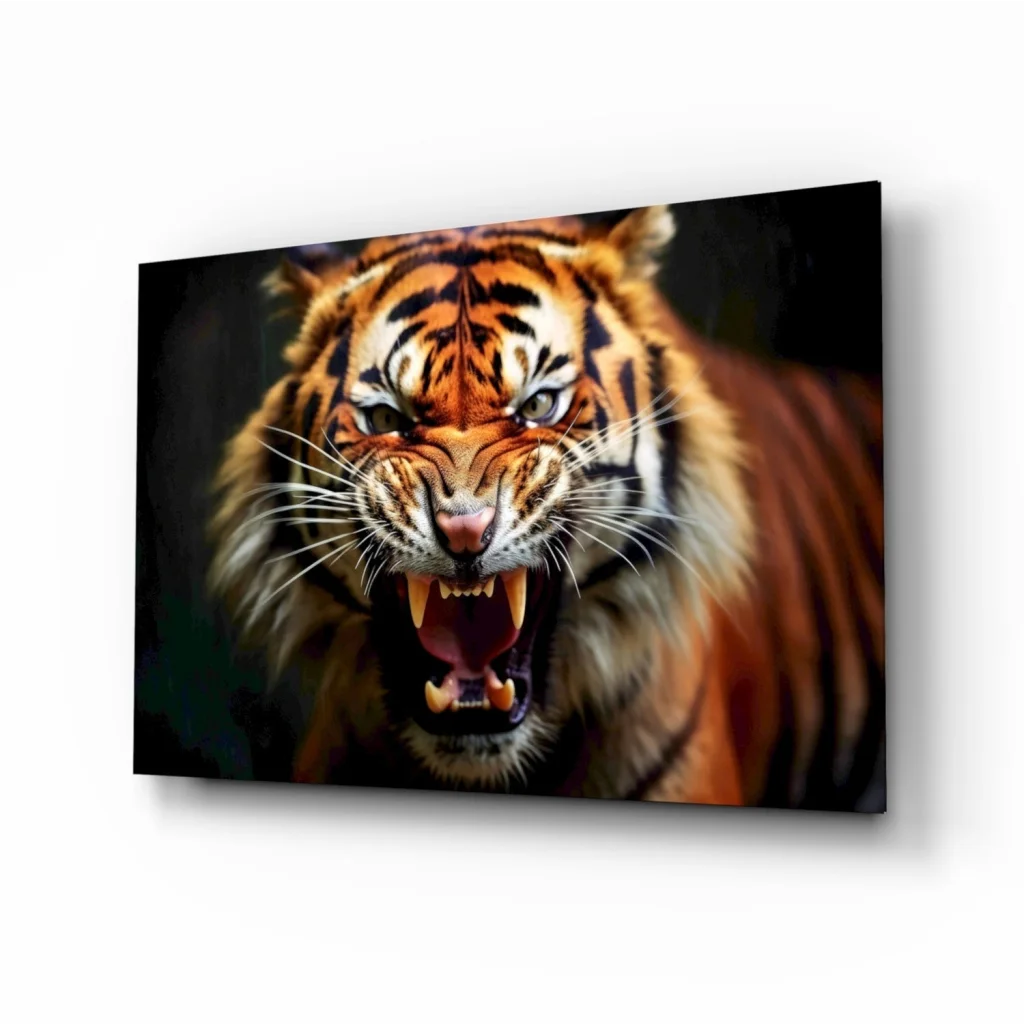 Roaring Tiger Canvas Wall Art Print with Fierce Orange Stripes | Insigneart USA | vintageantiquesgifts.com