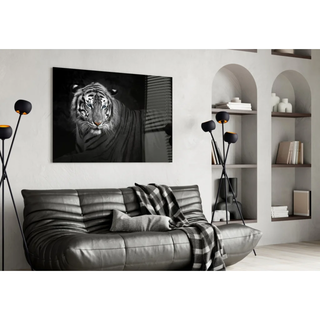 Fierce Tiger Canvas Wall Art with Piercing Blue Eyes | Contemporary Home Wall Art | vintageantiquesgifts.com