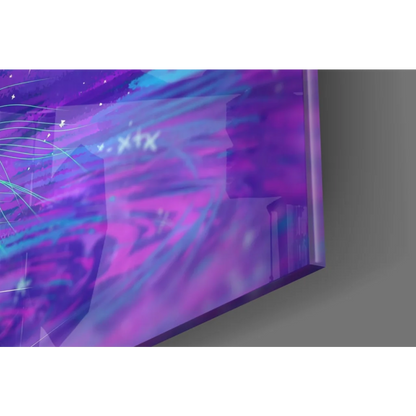 Vibrant purple blue Neon Tiger glass wall art with glowing neon lines