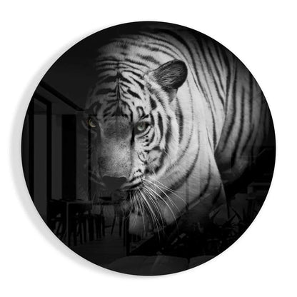 Stunning white tiger tempered glass art circle print