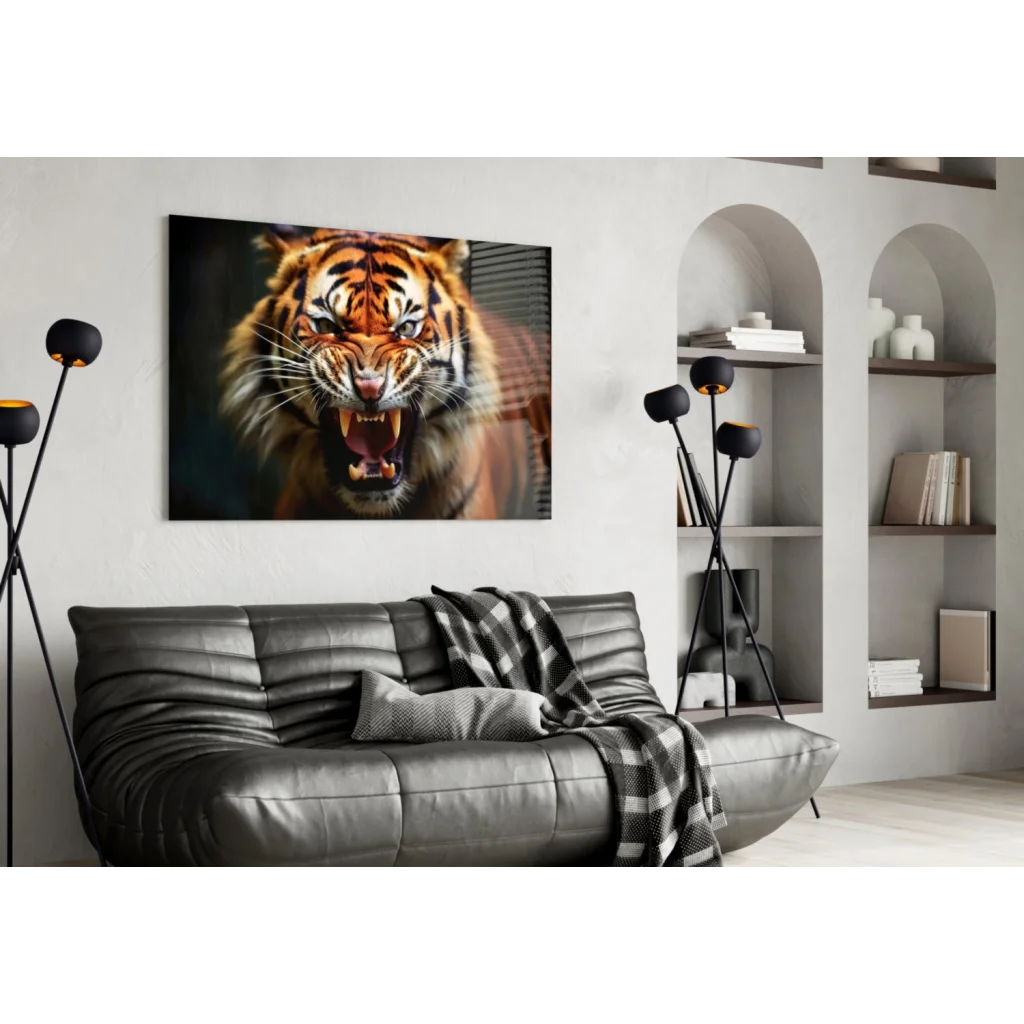 Roaring Tiger Canvas Wall Art Print with Fierce Orange Stripes | Contemporary Home Wall Art | vintageantiquesgifts.com