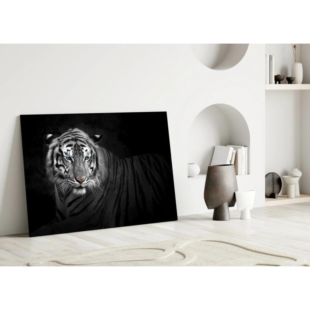 Fierce Tiger Canvas Wall Art with Piercing Blue Eyes | Modern Wall Art Decor | vintageantiquesgifts.com