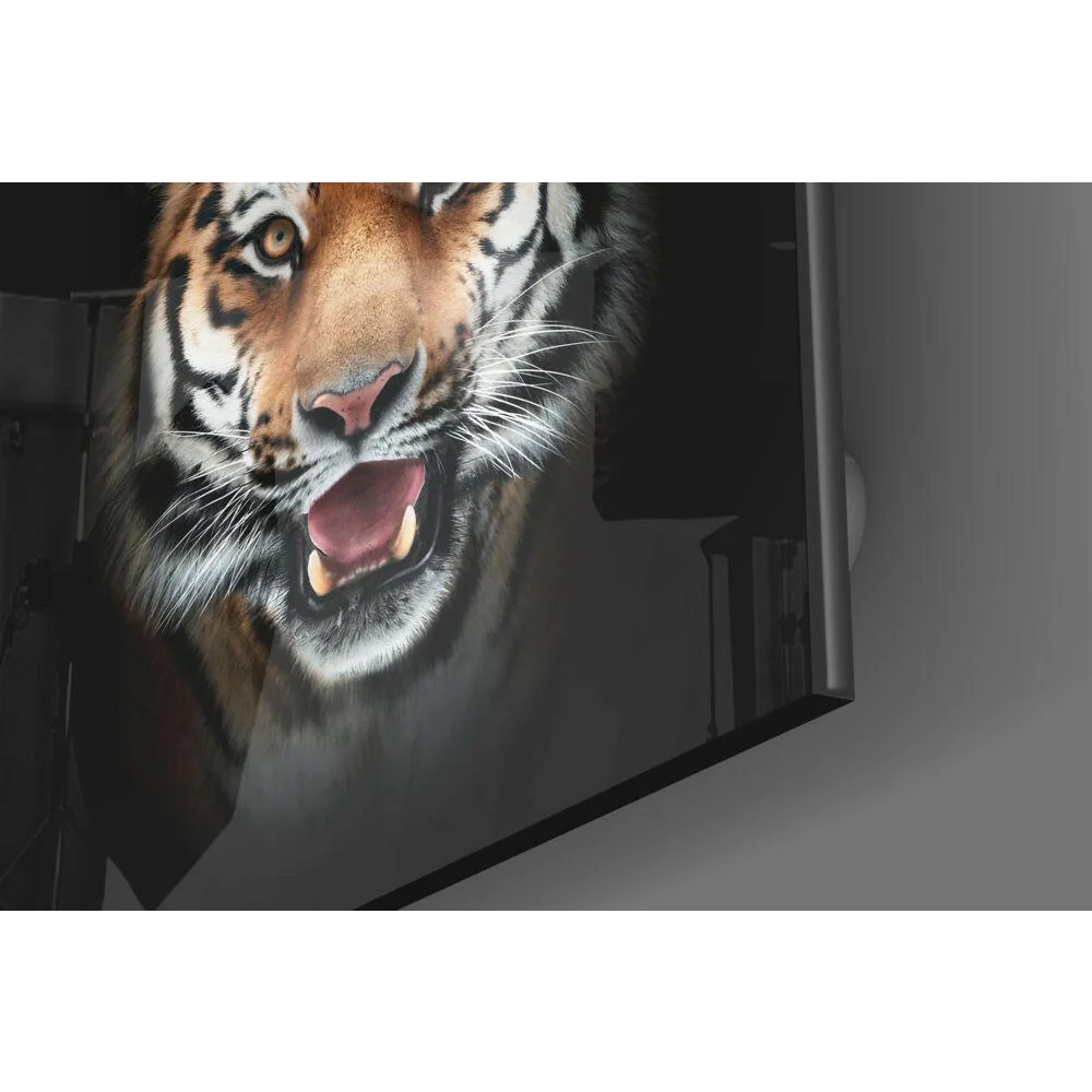 Roaring Tiger Glass Wall Art on Sleek Black Panel | Modern Wall Art Decor | vintageantiquesgifts.com