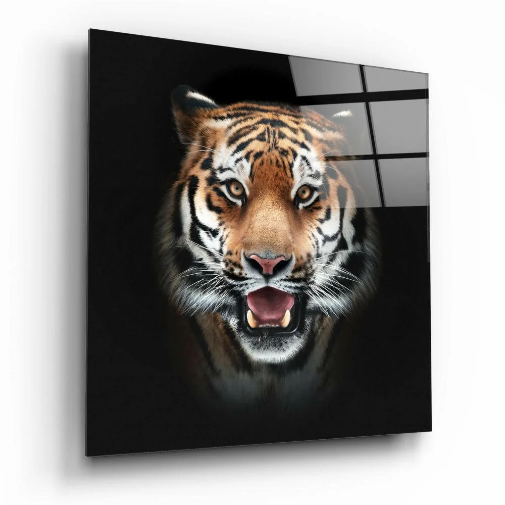 Roaring Tiger Glass Wall Art on Sleek Black Panel | Insigneart USA | vintageantiquesgifts.com