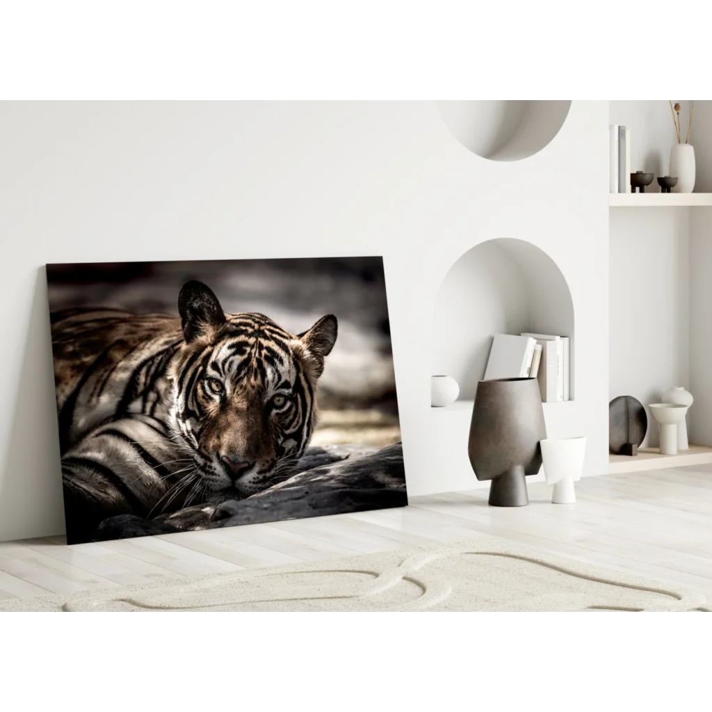 Intense tiger eyes black and white canvas wall art print