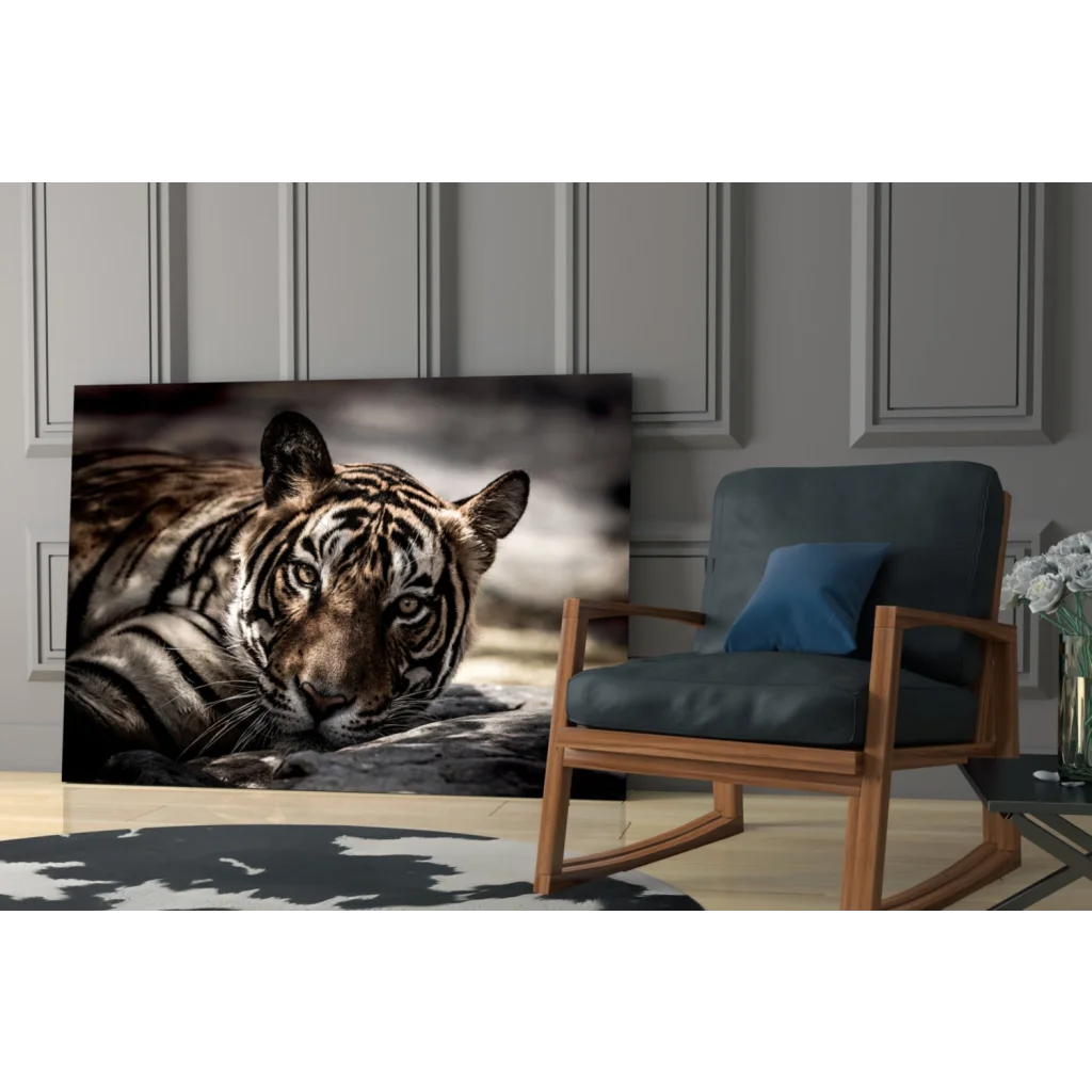 Striking black-and-white tiger eyes wall art canvas print