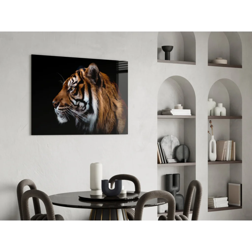 Fierce black-and-orange tiger portrait as bold wall art on canvas